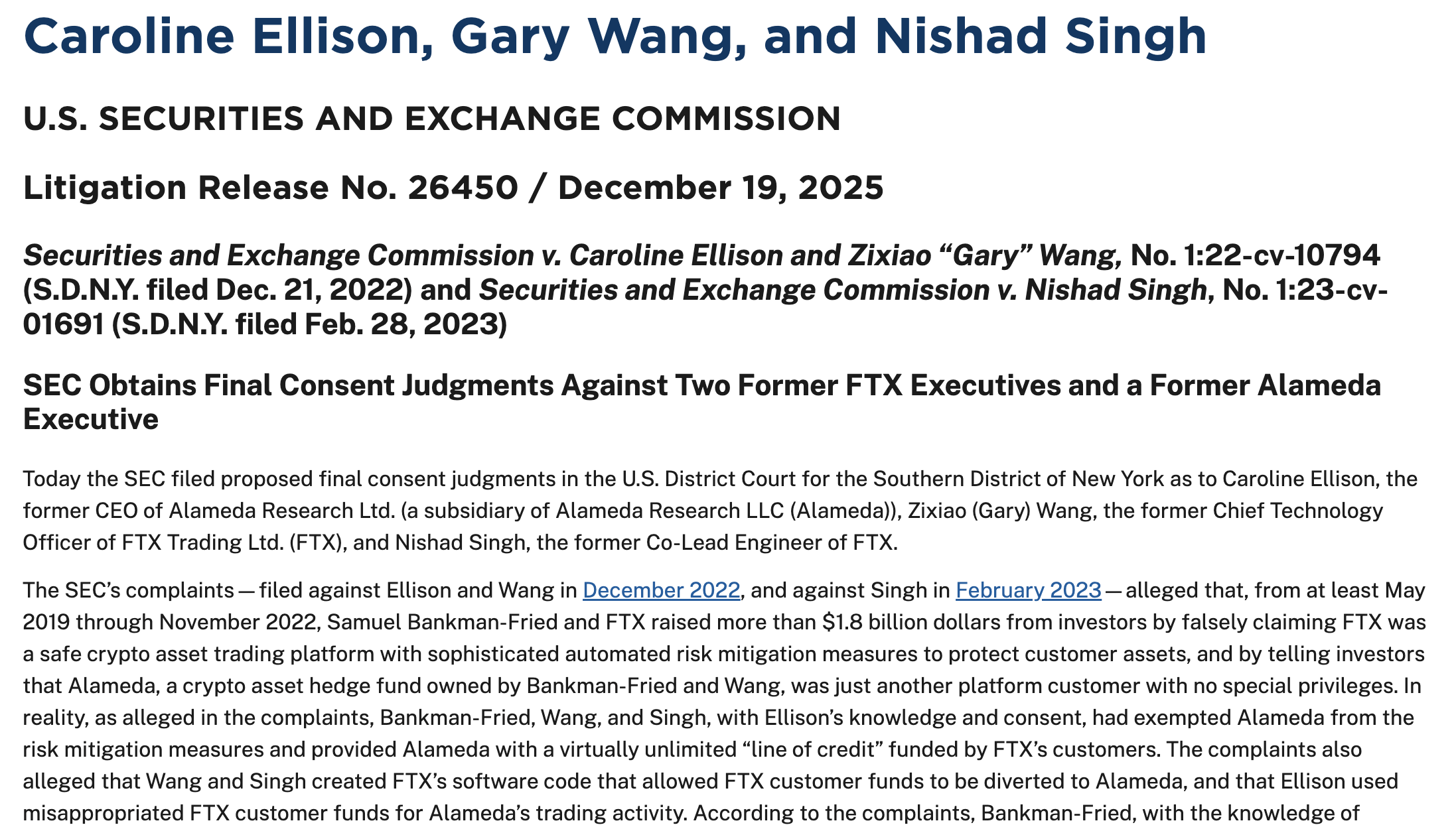 Information provided by the SEC