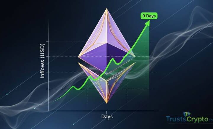 US Spot Ether ETFs See $43.3M Inflows, Extend Streak to Nine Days