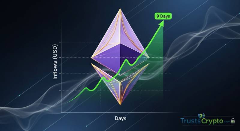 US Spot Ether ETFs See $43.3M Inflows, Extend Streak to Nine Days